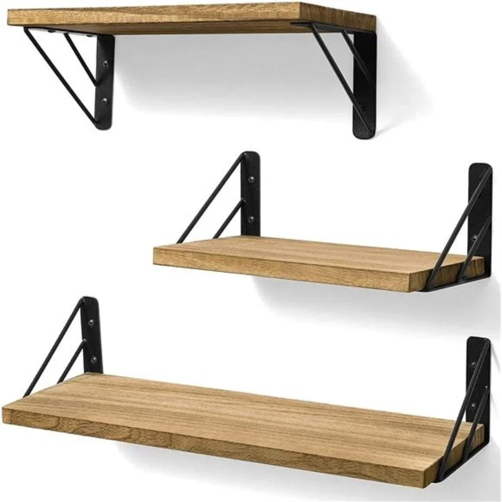 Floating Wall Shelves- Set of 3- for Bedroom Decor Living Room Kitchen Storage
